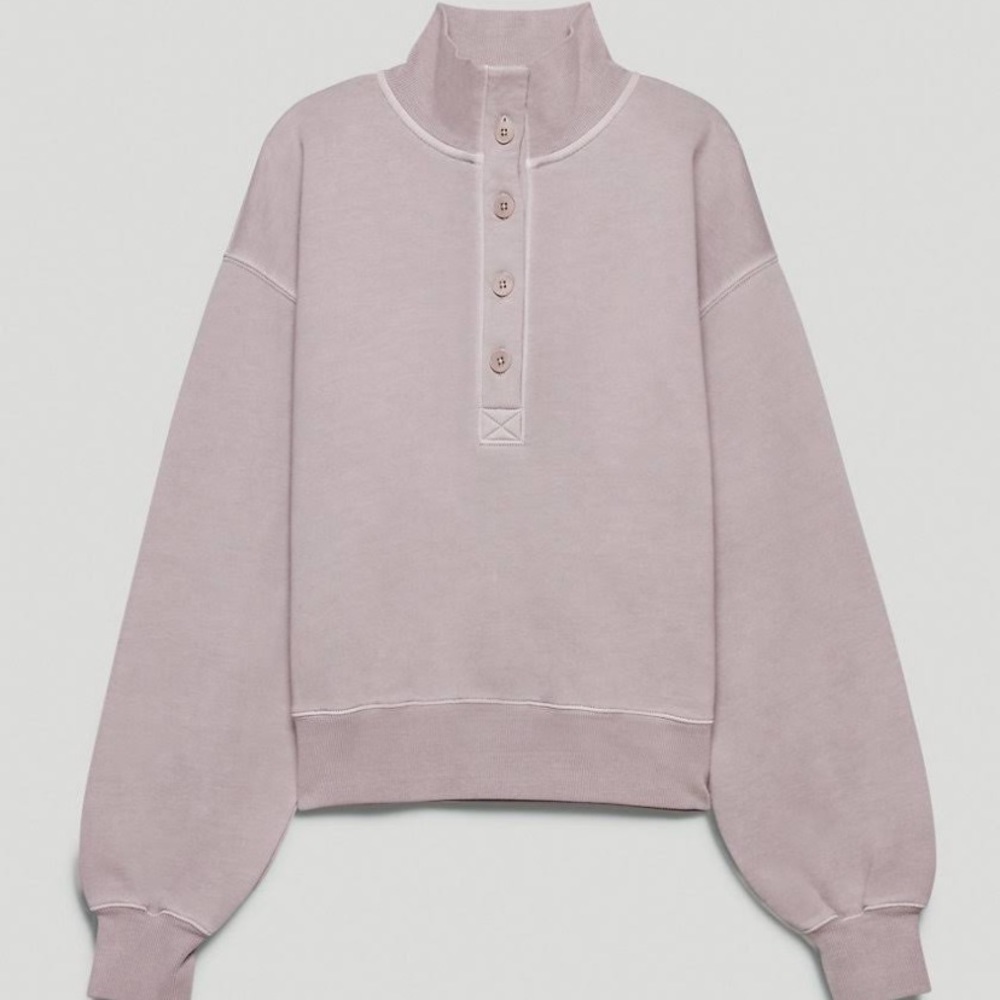 Aritzia Wilfred Free Fleece Button Sweatshirt in Faded Gull Grey size 3